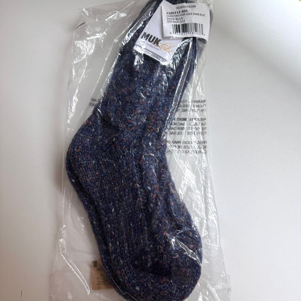 Muk Luks Womens Cable Sweater Lounge Socks One Size (6-11) Winter Oat Blue - Picture 5 of 9